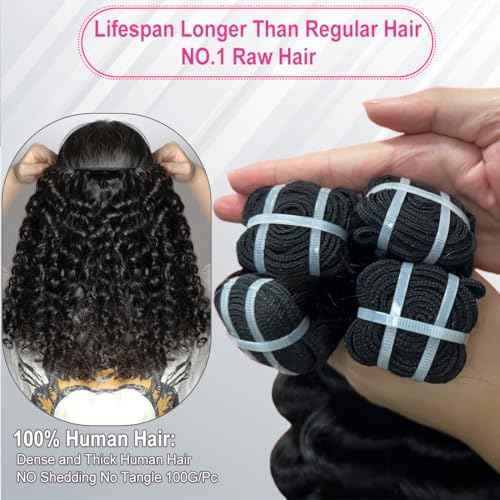 Burmese Deep Wave Bundles Human Hair 16 18 20 Inch 15A Unprocessed Brazilian Raw Virgin Hair 3 Bundles 3C4A Deep Wave Curly Bundles Human Hair with Spiral Curl Double Weft Natural Color