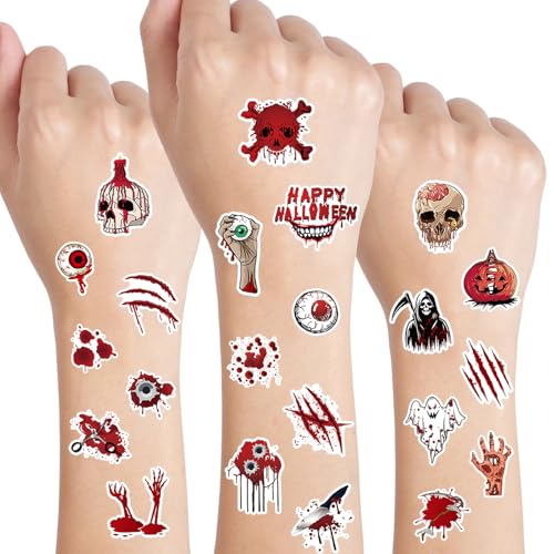 Halloween Temporary Tattoos Stickers - 16 Sheets, 98 Designs