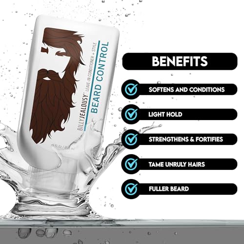 Billy Jealousy Beard Control Leave In Beard Conditioner for Men with Aloe Leaf Juice and Jojoba Seed Oil, Softens Hair and Skin, Light Hold with Matte Finish