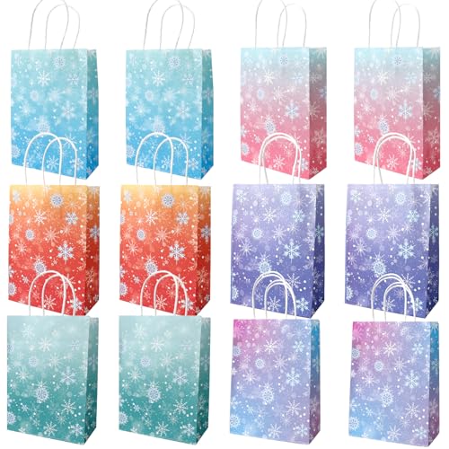 12 Pack Colorful Snowflake Gift Bags with Handles