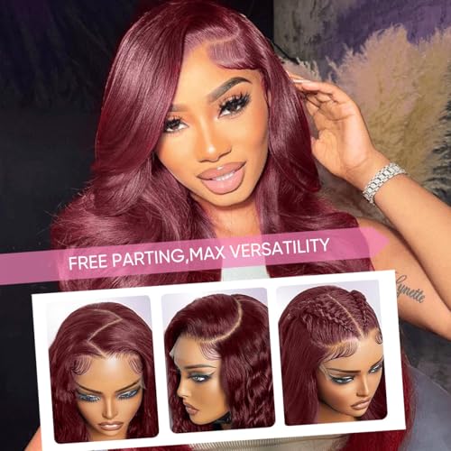 99J Burgundy Body Wave Lace Front Wig - 22 Inch Human Hair