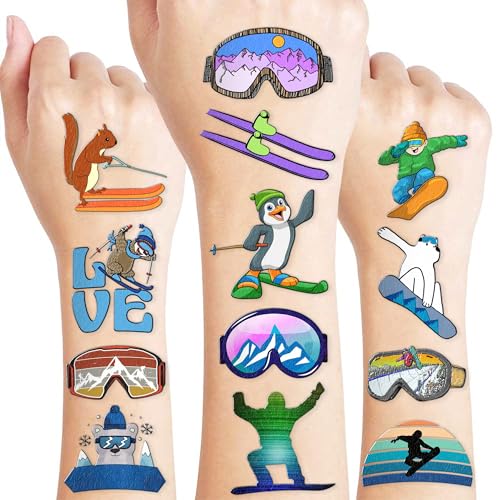 Winter Skiing Temporary Tattoos - 10 Sheets, 100 PCS