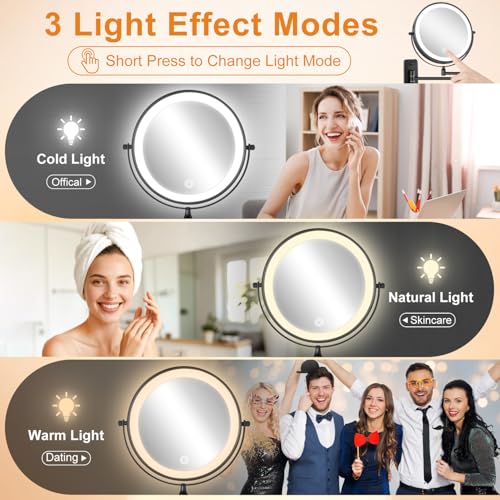 8" Lighted Wall Mounted Makeup Mirror - 1X/30X Magnification