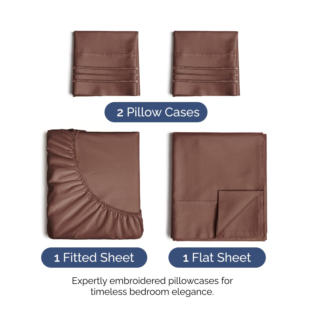 Twin 4 Piece Sheet Set - Breathable & Cooling Bed Sheets - Hotel Luxury Bed Sheets for Women, Men, Kids & Teens - Comfy Bedding w/ Deep Pockets & Easy Fit - Soft & Wrinkle Free - Twin Brown Sheets