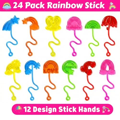 48 Piece Rainbow Party Favors - Sticky Hands & Tattoos