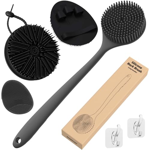 Silicone Bath Brush Set 4-Piece Back Scrubber & Shower Gloves