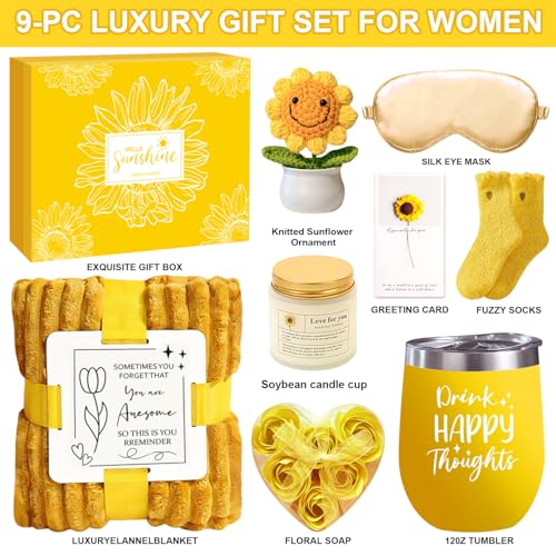 Sunflower Gift Basket for Women - Self Care & Get Well Soon Care Package for Her, Birthday, Anniversary Gifts for Mom, Sister, Best Friend