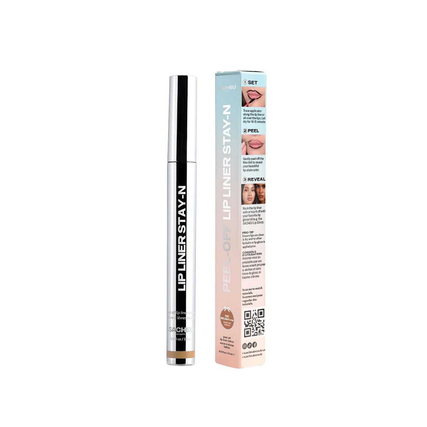 Sacheu Lip Liner Stay-N - Peel Off Lip Liner Tattoo, Peel Off Lip Stain, Long Lasting Lip Stain Peel Off, Infused with Hyaluronic Acid & Vitamin E, For All Skin Types, MUAH-ve