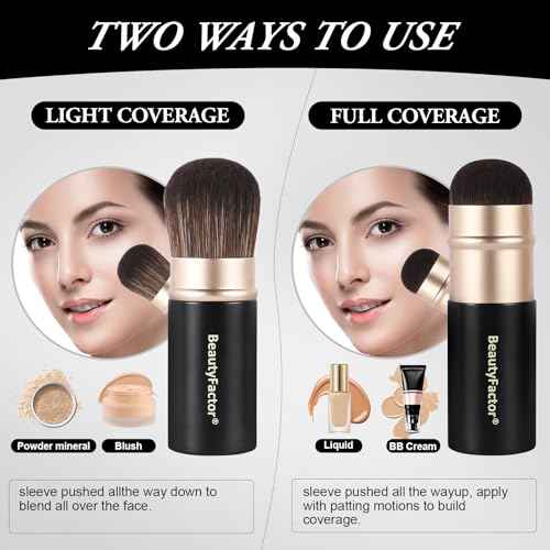 Retractable Kabuki Makeup Brush,Round Head Travel Makeup Brush Portable Brushes for Powder and Liquid Foundation, Bronzer, Blush and other face makeup With Aluminum Handle
