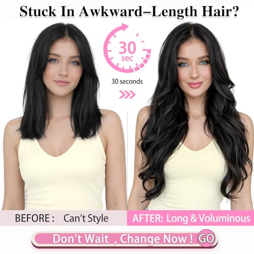 Black Wavy Clip-In Hair Extensions 20 Inch Synthetic