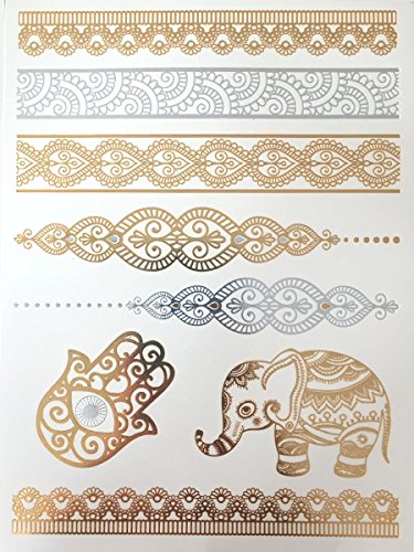 Gold & Silver Metallic Temporary Tattoos - 10 Sheet Set