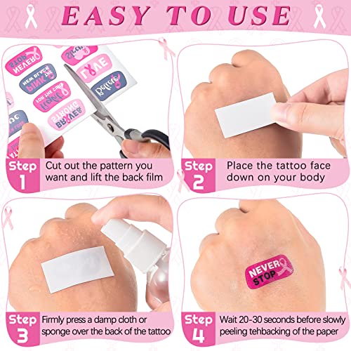 Breast Cancer Awareness Temporary Tattoos, 180 Pieces Pink Ribbon