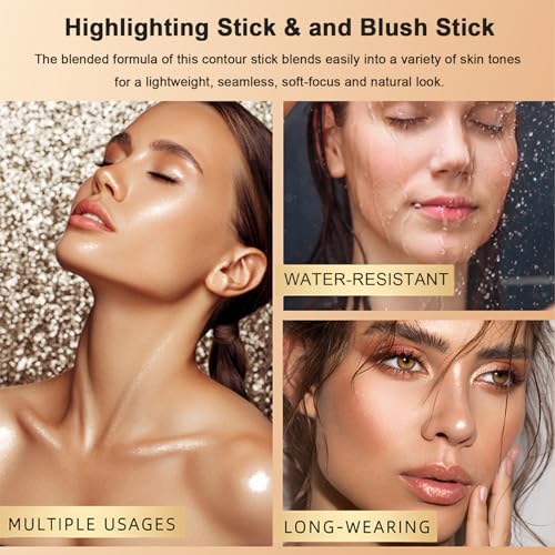 Contour Stick Makeup Set, 2024 New Face Stick Cream Blush, Bronzer Stick, Highlighter Stick for Face with Makeup Brush, Long Lasting & Natural Makeup Contour Stick for Beginner, 3 Colors (#01, 03, 05)