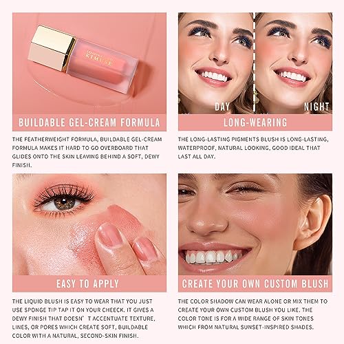 KIMUSE Soft Cream Blush Makeup, Liquid Blush for Cheeks, Weightless, Long-Wearing, Smudge Proof, Natural-Looking, Dewy Finish