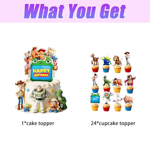 25 Pcs Cartoon Birthday Cake Toppers for Kids Party Decorations