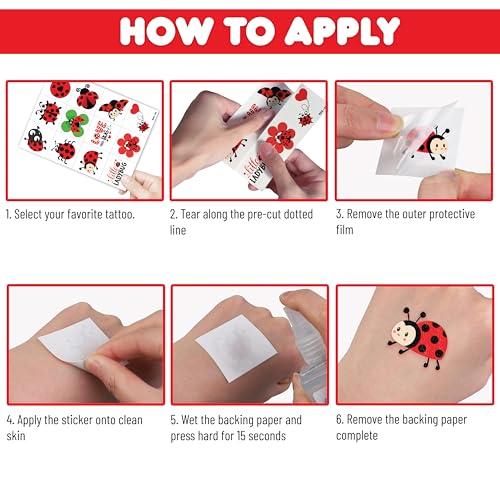 96 Ladybug Temporary Tattoos for Kids Party Favors