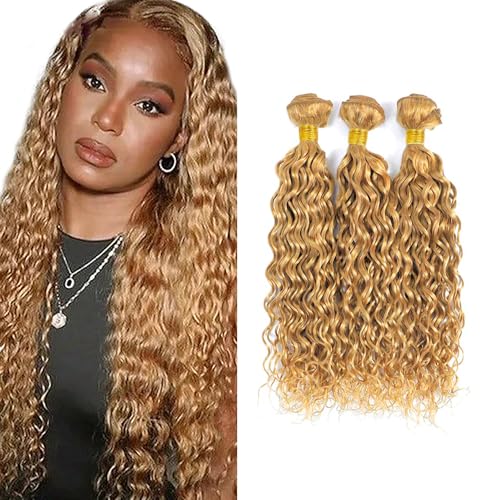 GtaiiReu 27-Inch Blonde Water Wave Hair Extensions - 3 Bundles of Virgin Brazilian Human Hair