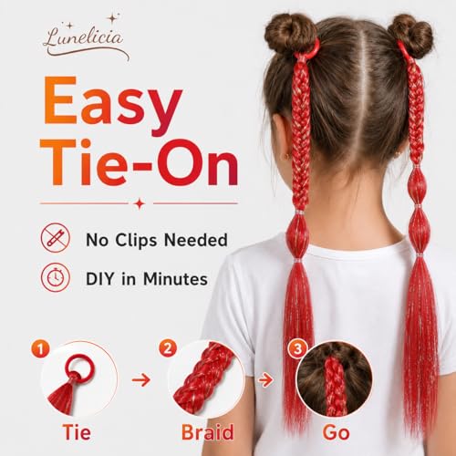 Lunelicia 16-Inch Red Ponytail Hair Extensions - 2 Packs for Braids