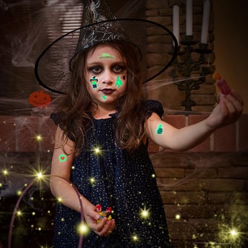 SUNAI Glow-in-the-Dark Halloween Temporary Tattoos, 96 PCS