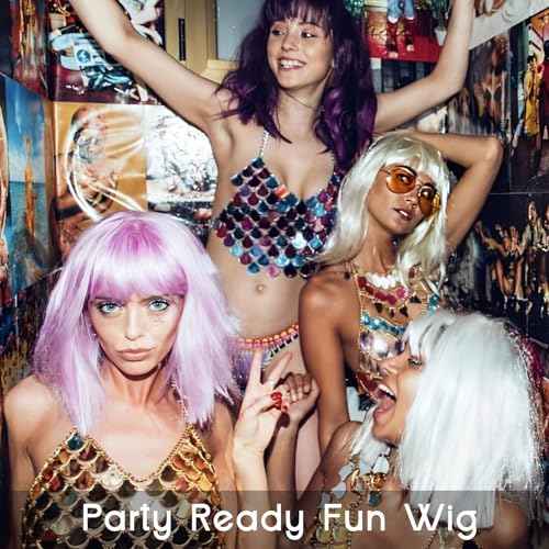 Pink Bob Wig with Bangs Short Straight Bob Wigs for Women - 12 Inch Heat Resistant Synthetic Hair for Halloween Costume Cosplay Party