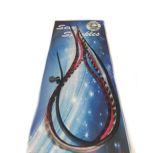 Feather Hair Extensions 8-11" Red Black White Grizzly 5 Pack