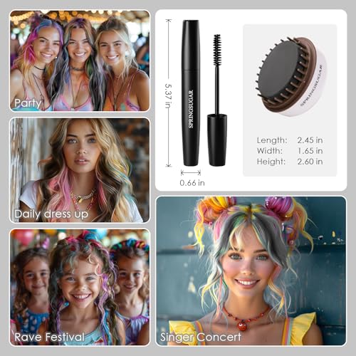 Springsugar Temporary Hair Chalk & Mascara Dye Kit - Washable Vibrant Colors for Kids & Adults