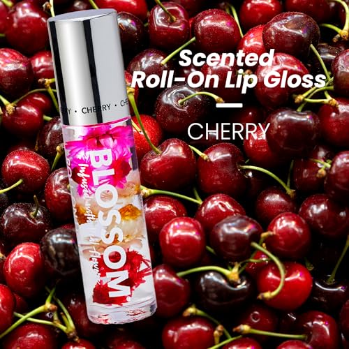 Blossom Roll-On Lip Gloss with Real Flowers, Cherry