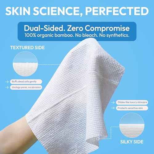 FOMIN Cleansing Facial Towel 50 Count - Disposable Face Towelette XL - Biodegradable, Ultra-soft, Plant Based & Tear-Resistant Face Cloths - Towels for Makeup Remover & Reduce Acne for Clearer Skin