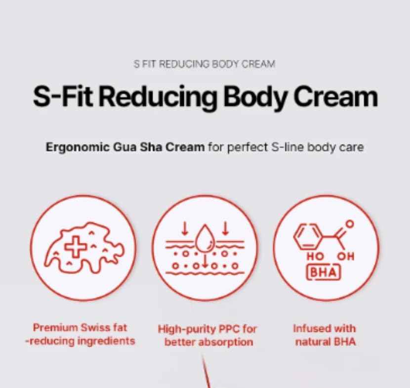 Kudoshape S-Fit Reducing Body Cream 145ml (4.9 fl. oz) – Moisturizing Body Lotion with Massage Roller | BHA & Natural Extracts for Smoother, Toned-Looking Skin | Korean Skincare