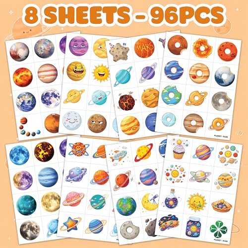 96 Pcs Space Temporary Tattoos for Kids - Planetary Party Favors