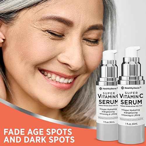 Super Vitamin C Serum for Women Over 70: Niacinamide, Vitamin C, Hyaluronic Acid, Peptides, Vitamin E, Caffeine, Bakuchiol, Hydrating, Lifting, Wrinkle & Age Spots Reduction Pack of 2