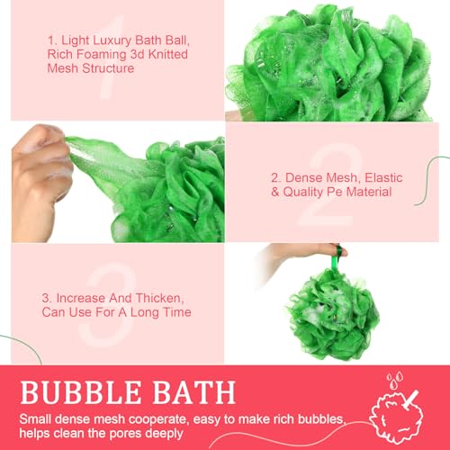 12 Pcs Christmas Bath Loofah Sponge Red Green Loofah Exfoliating Body Scrubber Shower Sponge 50g Mesh Shower Pouf Balls Gift Set for Women Men Bathing Accessories
