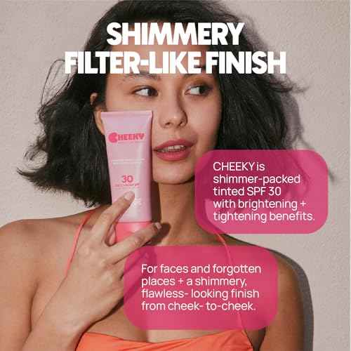 Cheeky Mineral All-Screen - SPF 30 Shimmer Body Sunscreen with Caffeine - Dermatologist Developed & Reef Safe Skincare with Glowy Finish for Beach & Festivals (3.4oz)