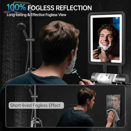 COSMIRROR Heated Shower Mirror Fogless for Shaving, Anti Fog Shaving Mirror with Light, 5000mAh Rechargeable Shower Mirrors with Razor Holder, Fog Free Shave Mirror with 10X Magnification, Men Gift