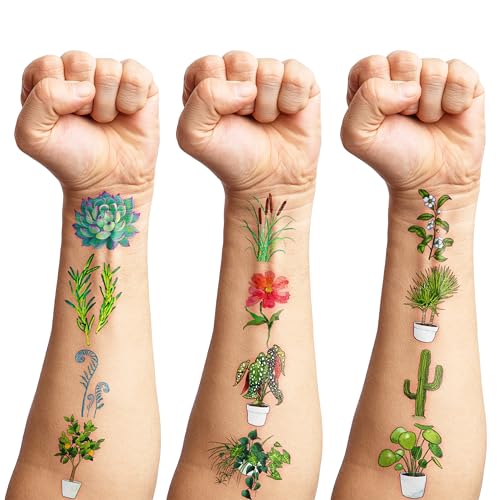 96 PCS Earth Day Temporary Tattoos Plants Flowers