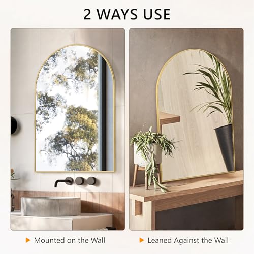 Arched Bathroom Mirror for Wall, 36" x 24" Metal Frame Vanity Mirror,
