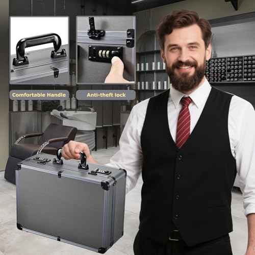 Professional Barber Case with Barber Clipper Tray Organizer, 6 Adjustable Clipper Slots & 8 Shear Holders, Portable Barber Carrying Case for Hair Tools & Supplies with Combo Locks