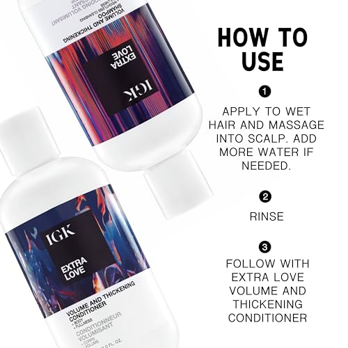 IGK EXTRA LOVE Volume & Thickening Shampoo & Conditioner Set | Volume + Scalp Balance + Oil Balance | Vegan + Cruelty-Free | 8 oz (Pack of 2)