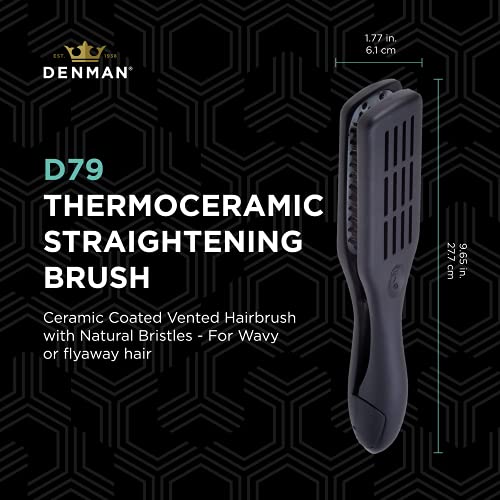 Denman D79 Thermoceramic Hair Straightening Brush - with Boar Bristles - For Wide, Wavy, Curly, Coily Hair ? Black