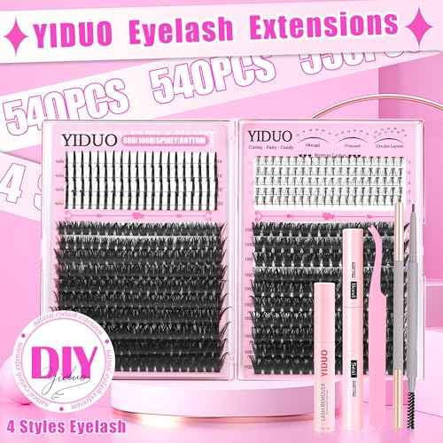 Volume Lash Clusters Kit with Spikes+Bottom Clusters Eyelash Extensions with Lash Bond and Seal 80D 100D Thick Manga Spiky Lash Extension 540Pcs 10-18mm Wispy D Curl Individual False Eyelashes