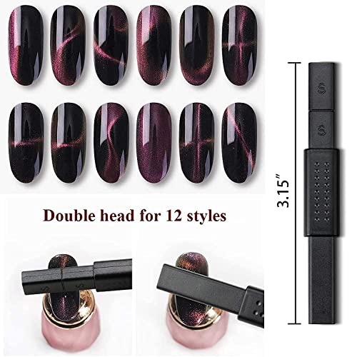 SILPECWEE 8 Pieces Nail Magnet Tool Set Cat Eye Magnet for Nails Magnetic Nail Polish Pens Double-head Magnet Stick Nail Art Accessories for DIY 3d Magnetic, Salon, Studio or Home