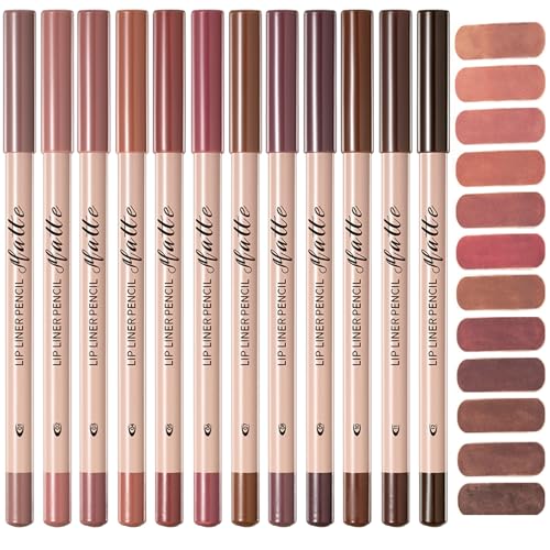 12-Color Matte Lip Liner Set, Brown Tones, Long-Lasting