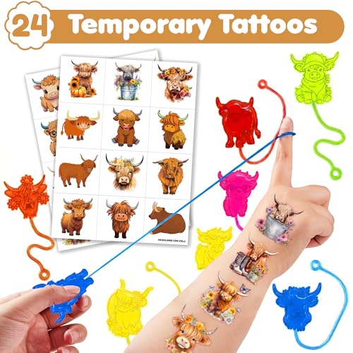 48-Piece Highland Cow Party Favors - Stick Hands & Tattoos