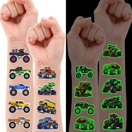 96 PCS Glow in Dark Monster Truck Temporary Tattoos for Kids