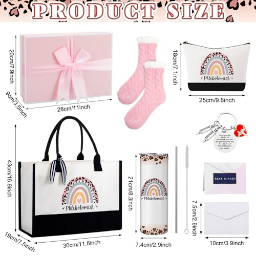 Geiserailie 8 Pcs Phlebotomist Gifts for Women Including Large Tote Bag Cosmetic Bags Tumbler Cup Plush Socks Metal Keychain Card and Envelope for Phlebotomy Thank You Gifts