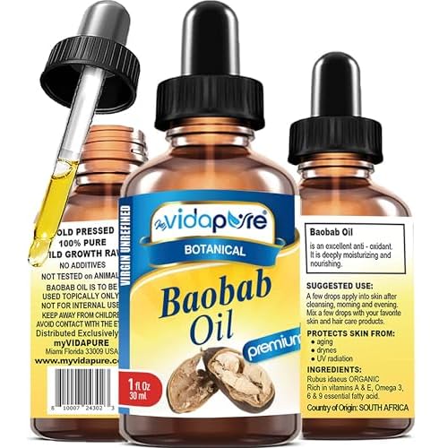 MYVIDAPURE 100% Pure BAOBAB OIL WILD GROWTH RAW for Skin, Hair, Lip and Nail Care. (1 Fl Oz)