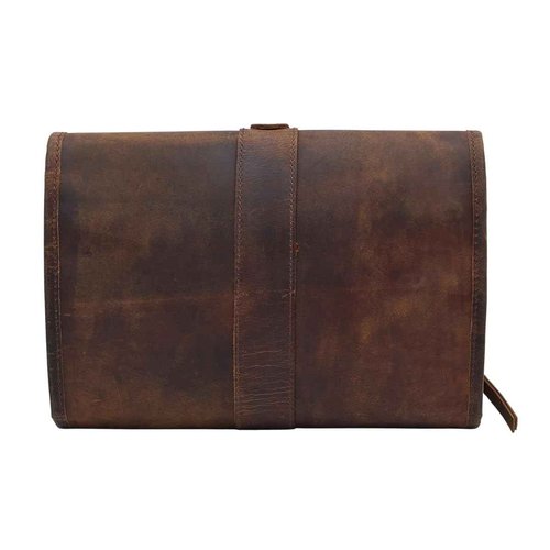Autentico Leather Genuine Buffalo Leather Hanging Toiletry Bag with Waterproof Lining for Men & Women Handcrafted Vintage Distressed Brownn Leather Dopp Kit, Travelling Kit (Dark Brown)