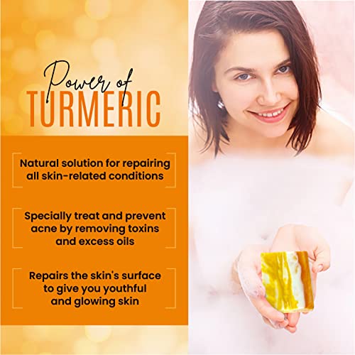 Organic Turmeric Soap Bar for Face & Body ? Pure Turmeric Soap Bar for Acne, Scars, Uneven Tone, Blemish Control, Sun Damage & Age Spots ? Handcrafted Skincare ? (Pack of 6)
