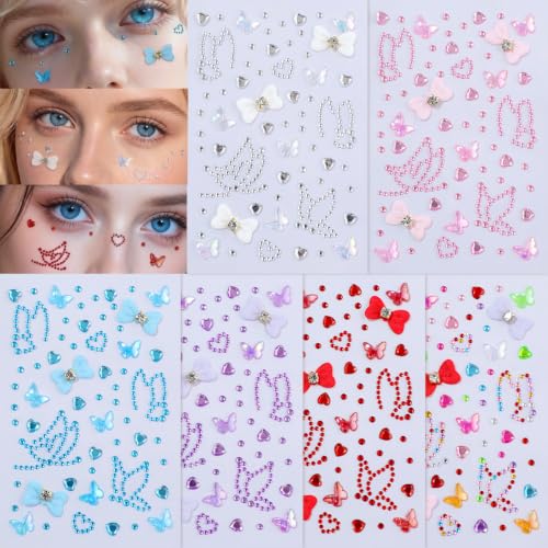 Face Gems Stickers - 6 Sheets Self-Adhesive Rhinestones