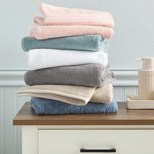 Town & Country Everyday 4-Piece Solid Dobby Border Washcloth Set, 13x13-Inch, 100% Cotton, Plush & Absorbent 650GSM, Blue